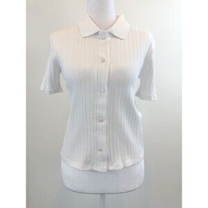 Zara Knit Ribbed Polo Top White Short Sleeve Button Front Shirt NWT Medium
